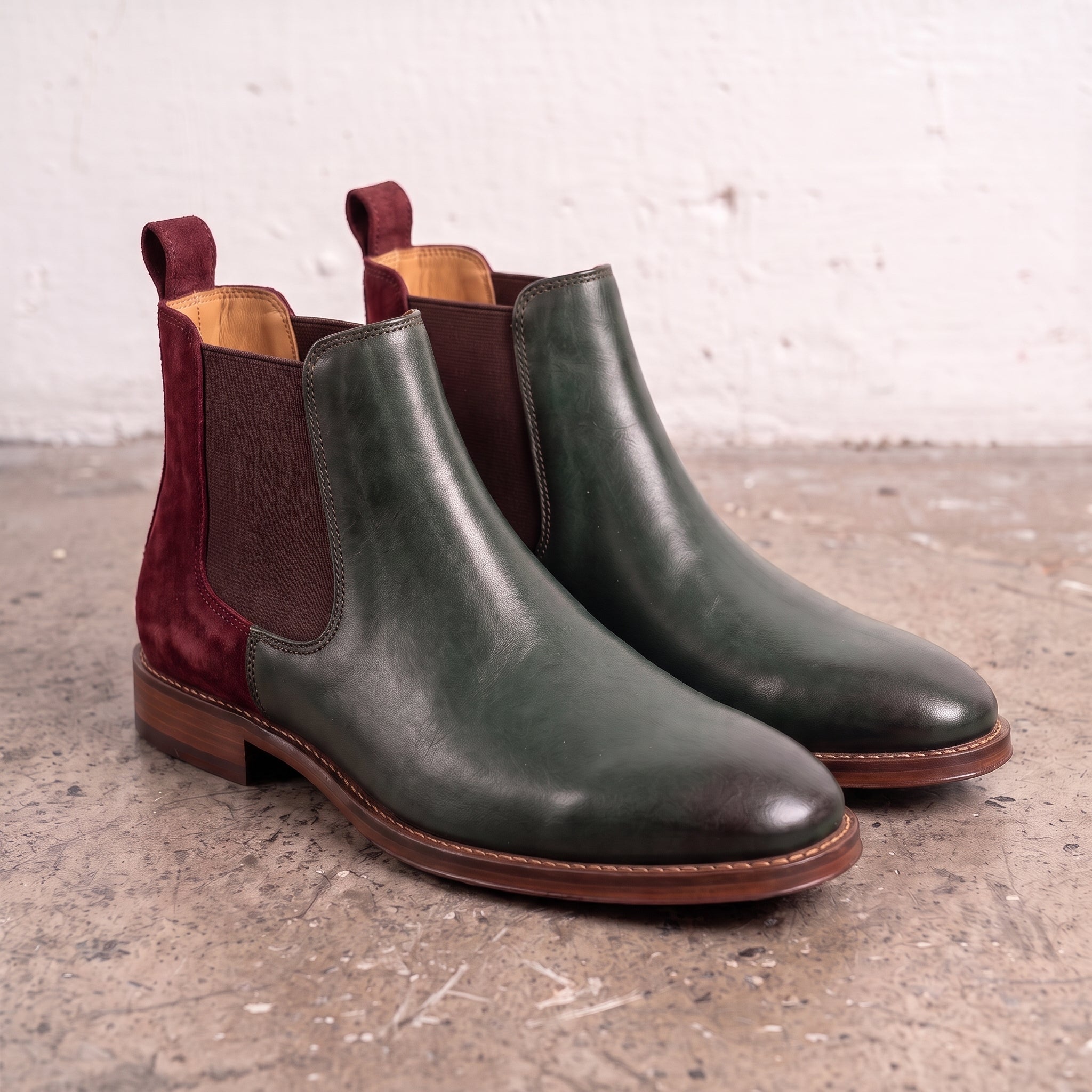 Men's Forest Green and Burgundy Leather Chelsea Boots — Minster