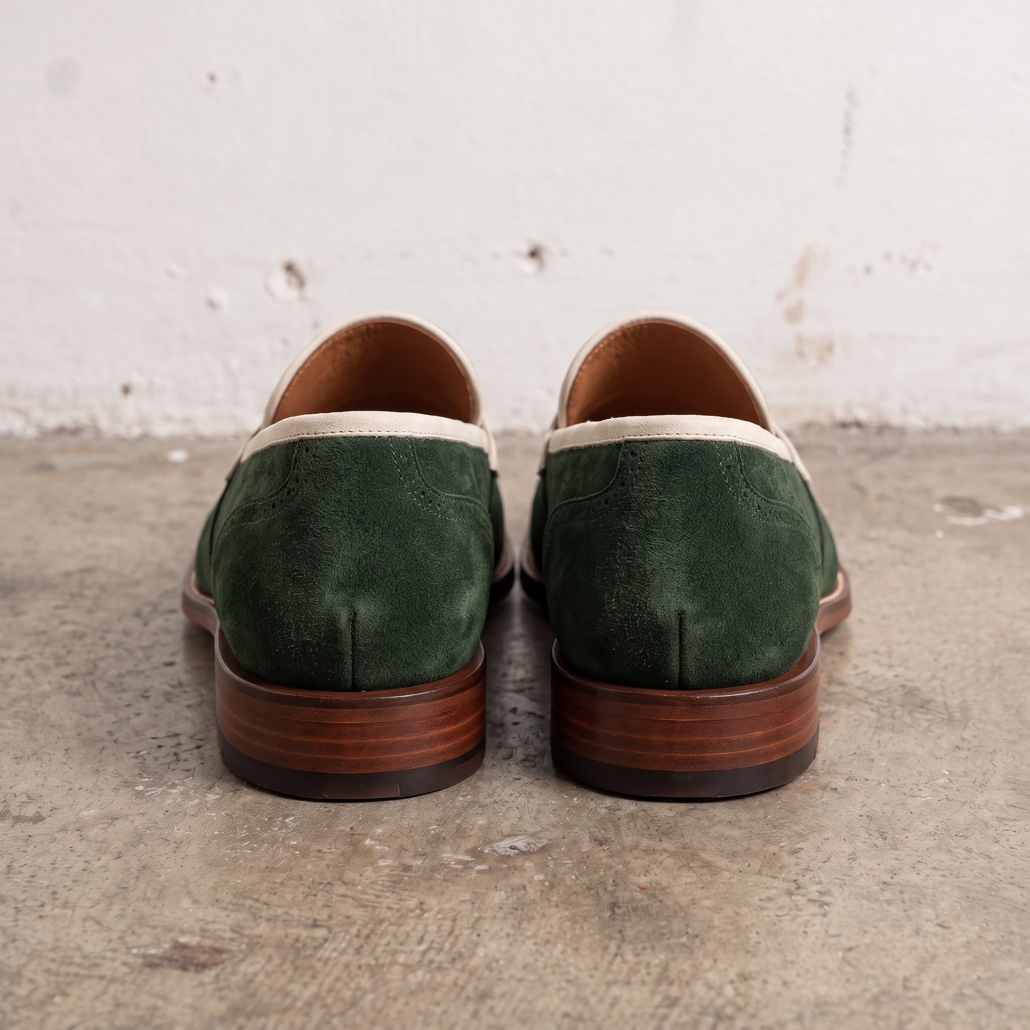 Men's Forest Green and Cream Suede Penny Loafers — Hagley