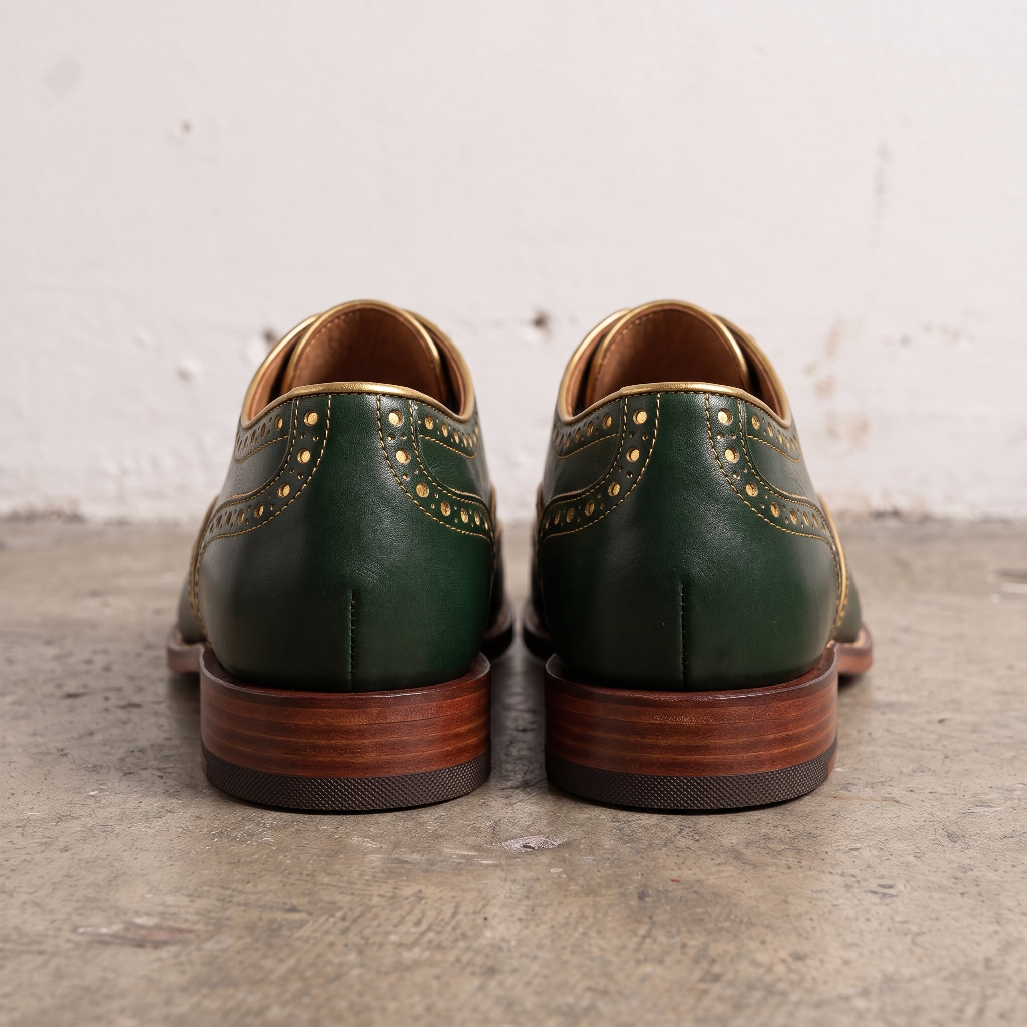 Men's Green and Gold Wingtip Leather Brogues — Actorne