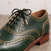 Men's Green and Gold Wingtip Leather Brogues — Actorne
