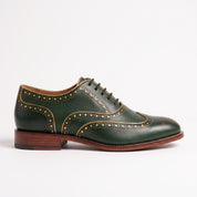 Men's Green and Gold Wingtip Leather Brogues — Actorne