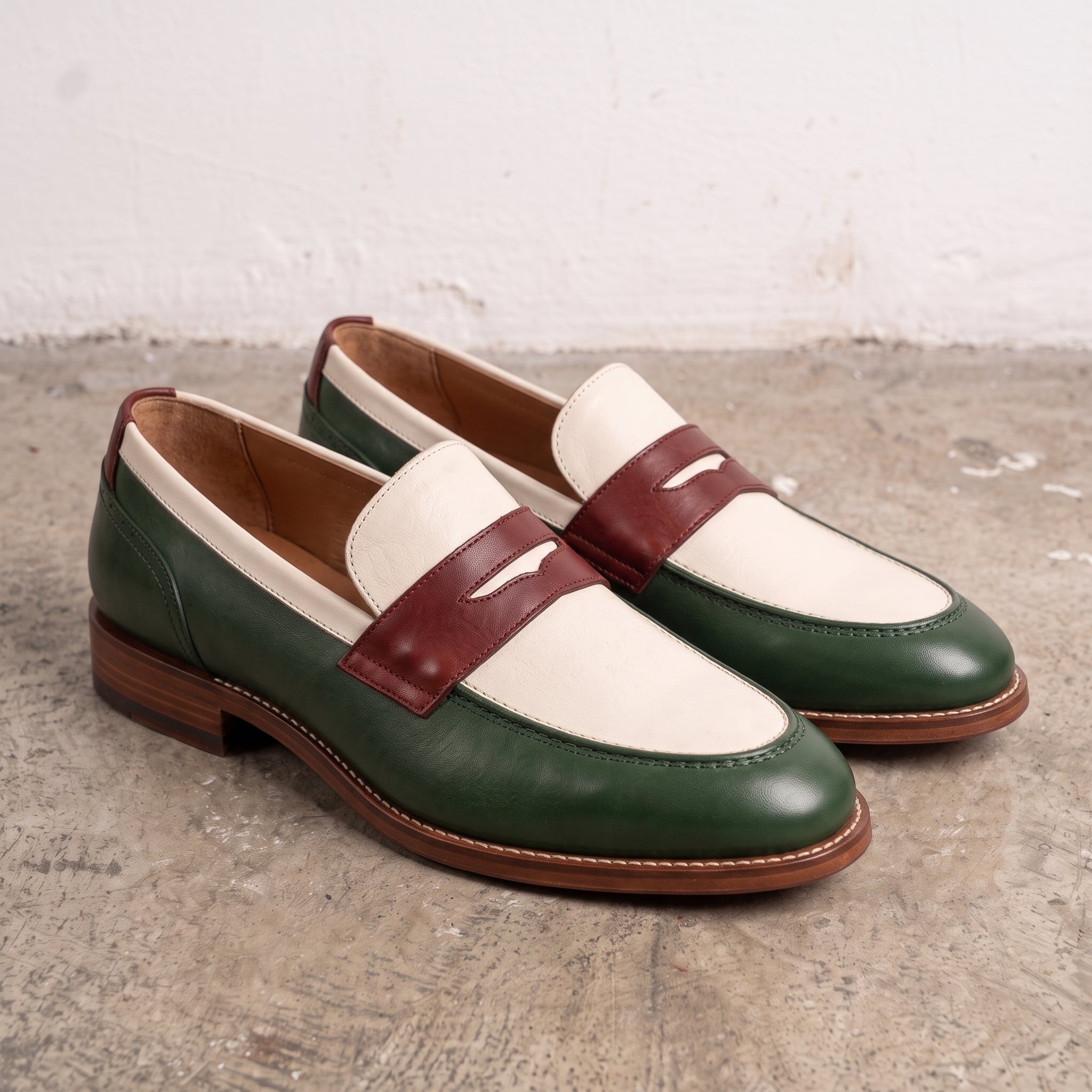 Tri-Color Leather Penny Loafers — Glendinning