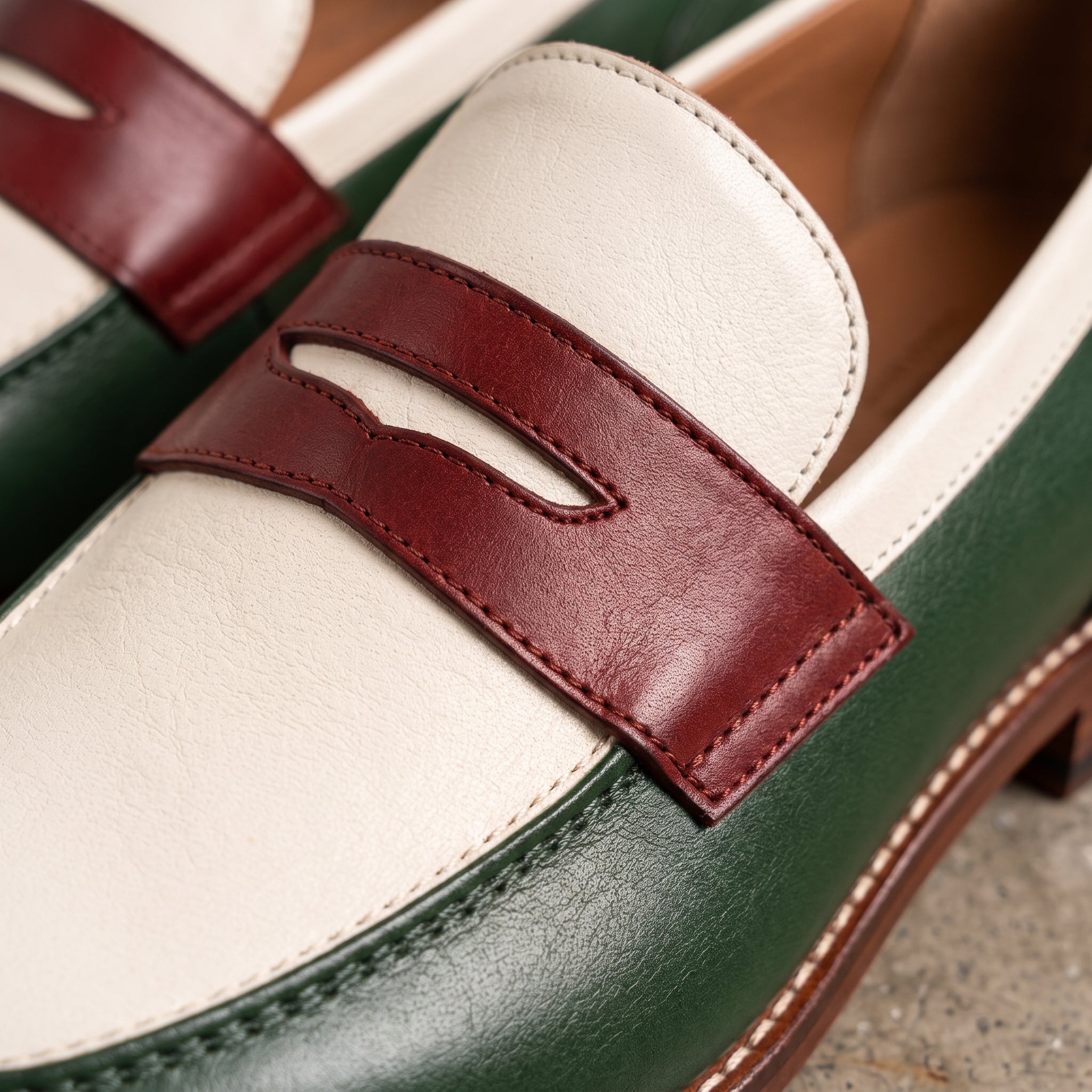 Tri-Color Leather Penny Loafers — Glendinning