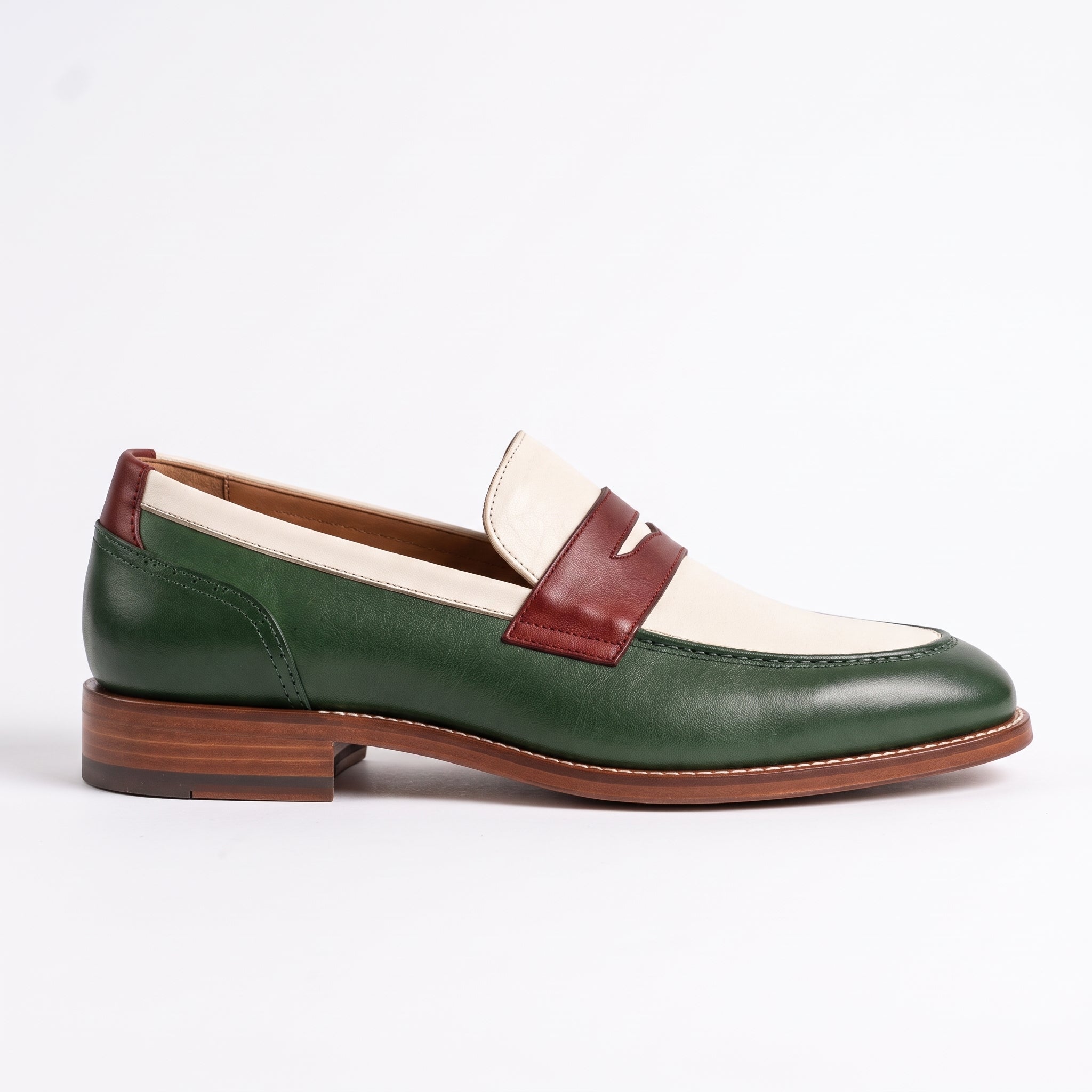 Tri-Color Leather Penny Loafers — Glendinning