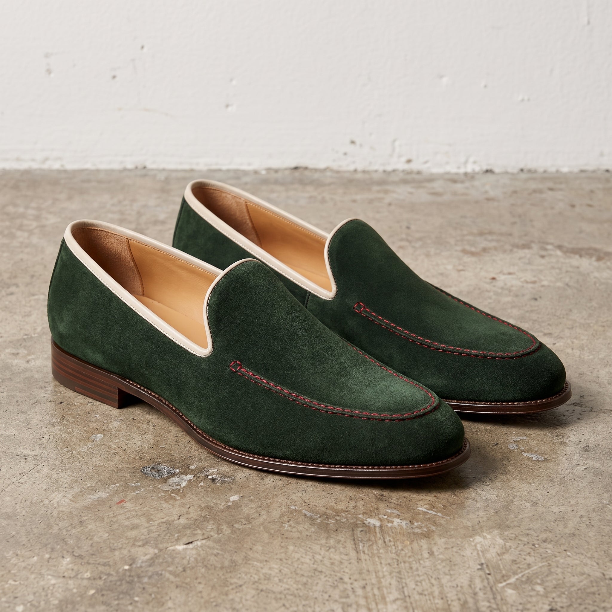 Men's Green Apron-Toe Suede Loafers — Acomb