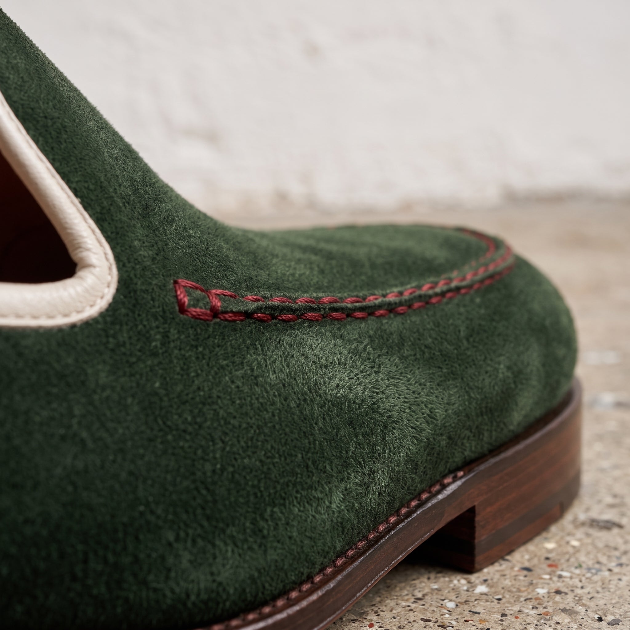 Men's Green Apron-Toe Suede Loafers — Acomb
