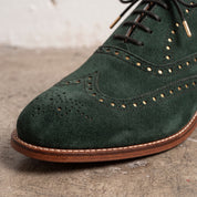 Men's Green Suede Wingtip Brogue Derby Shoes — Acliff