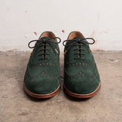 Men's Green Suede Wingtip Brogue Derby Shoes — Acliff
