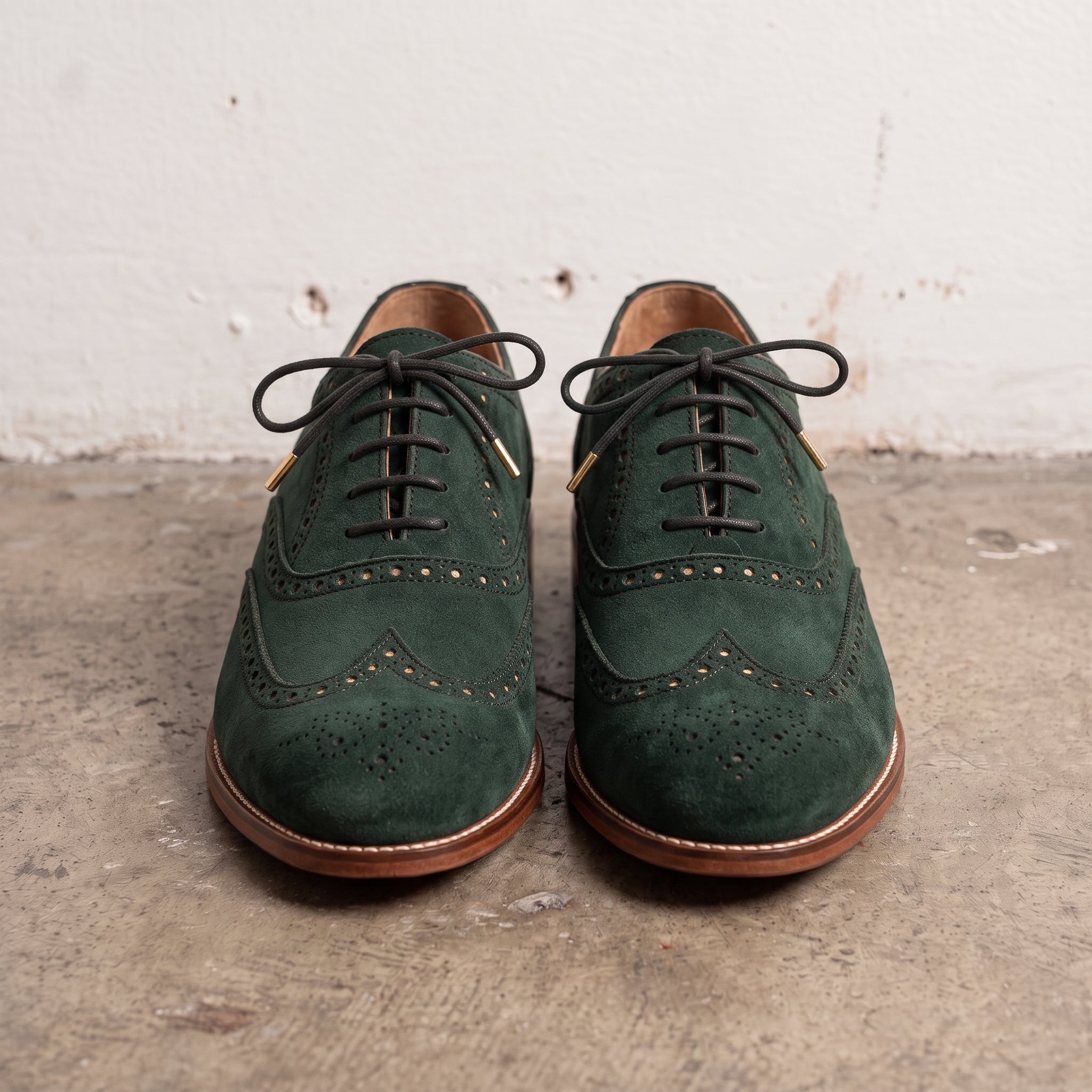 Men's Green Suede Wingtip Brogue Derby Shoes — Acliff