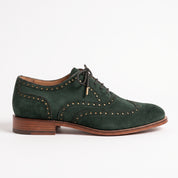 Men's Green Suede Wingtip Brogue Derby Shoes — Acliff