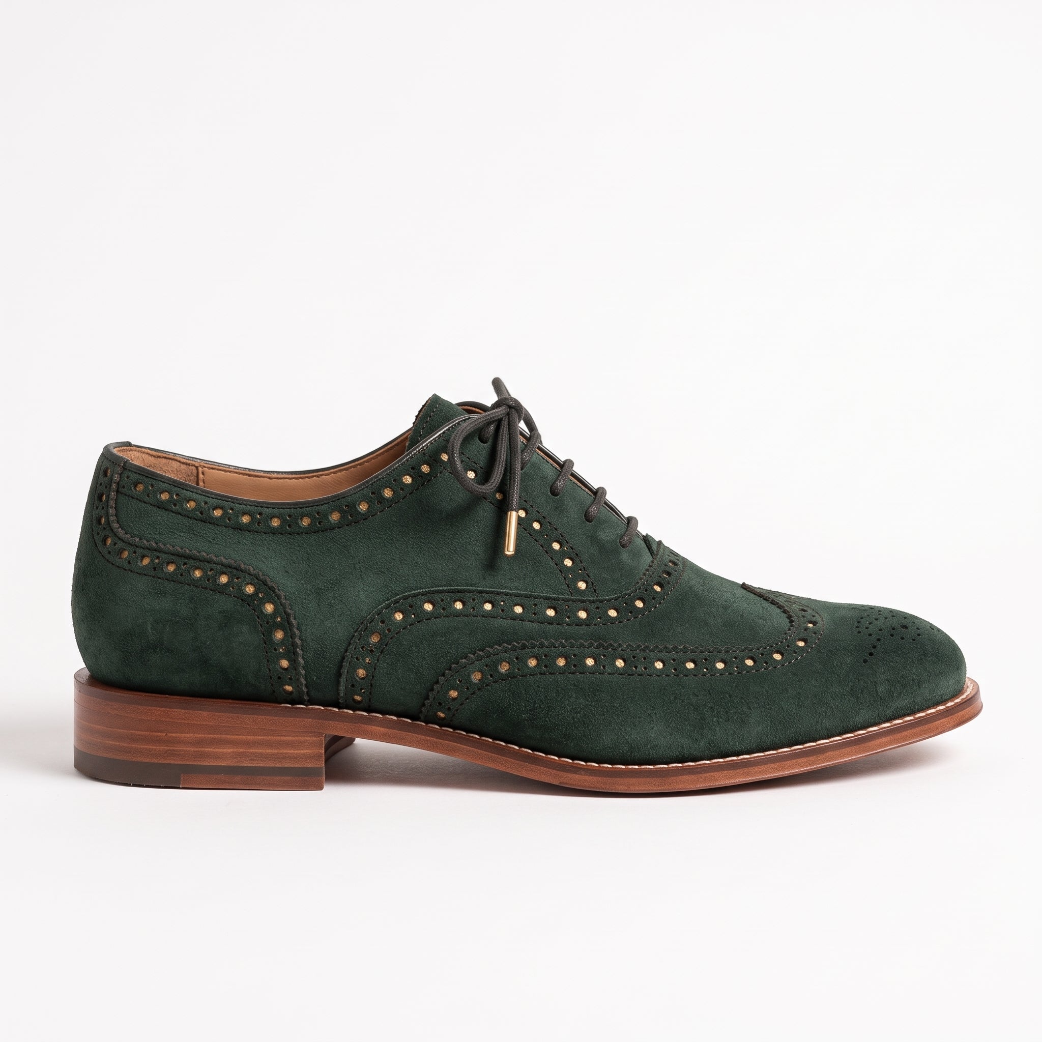 Men's Green Suede Wingtip Brogue Derby Shoes — Acliff