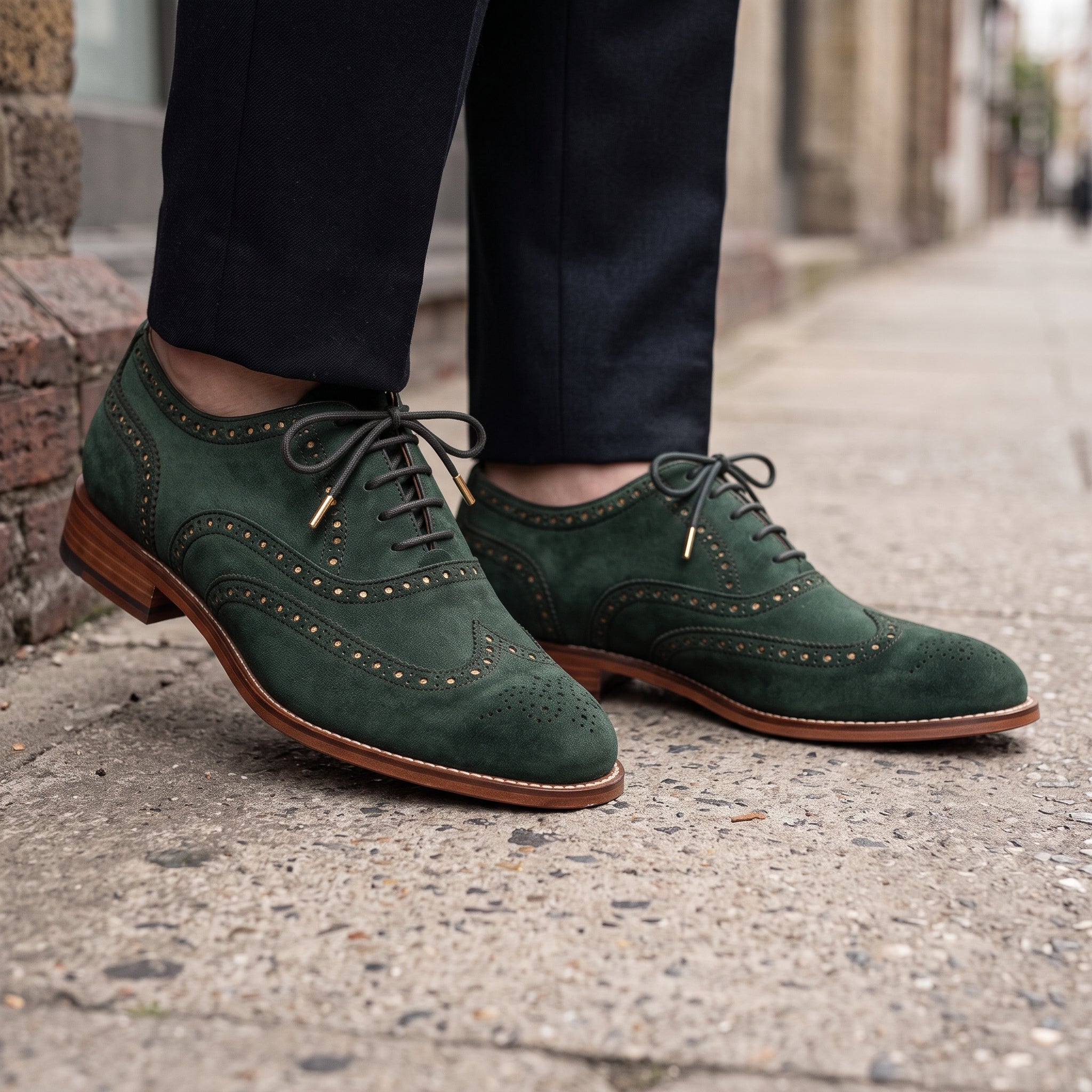 Men's Green Wingtip Suede Brogue Derbys — Marlowe