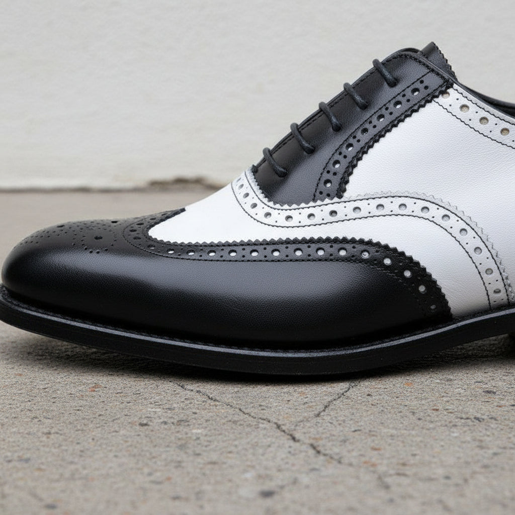 Men's Black and White Wingtip Leather Spectator Oxfords - Gatton US 13 / Black / 2E