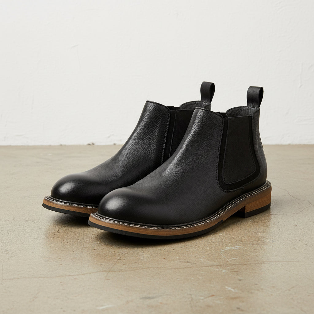 Men’s Genuine Leather Chelsea Boots, Stylish Casual & Business Wear - angle-view-showing-depth