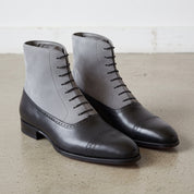 Men's Gray and Black Cap-Toe Leather Oxford Boots — Grimsby