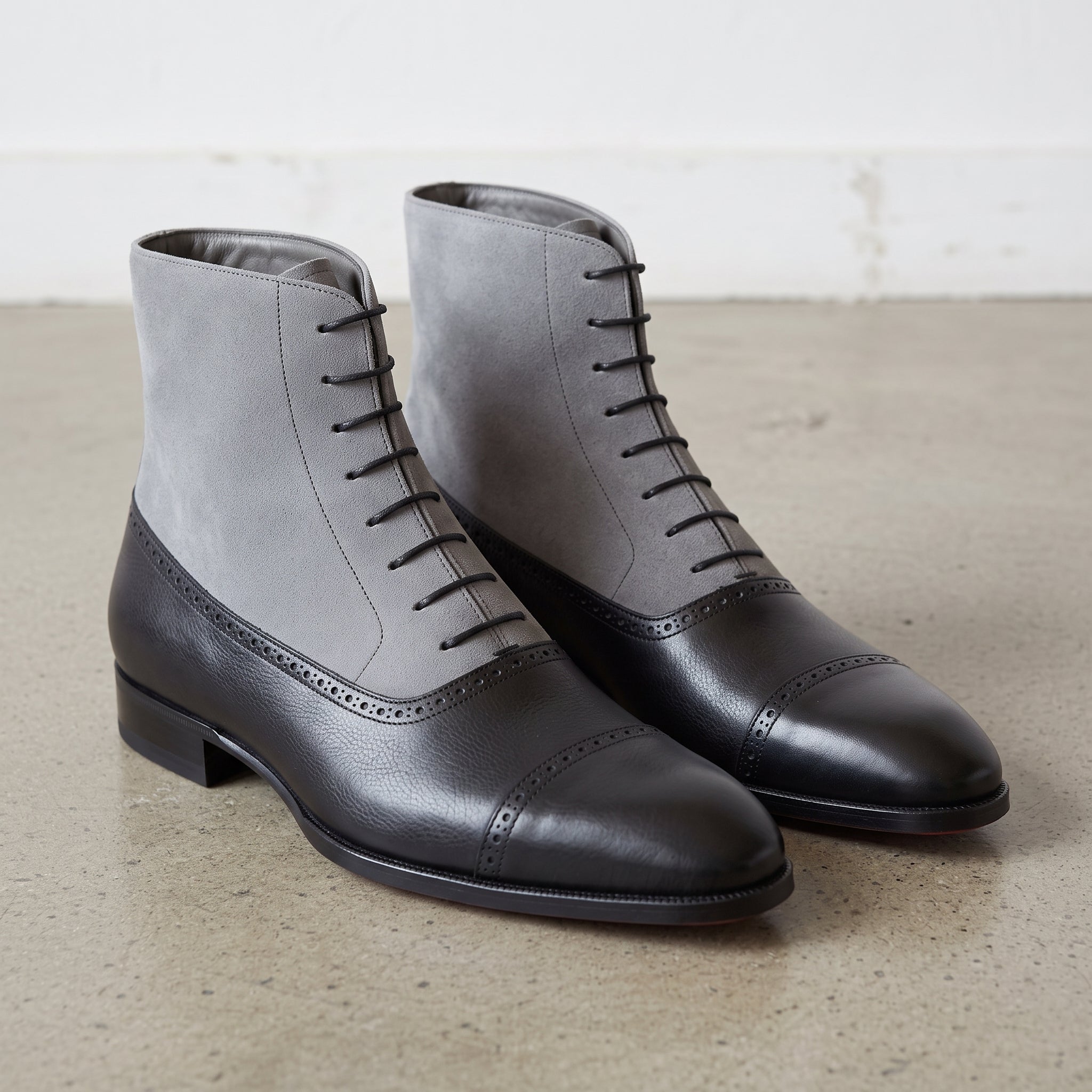 Men's Gray and Black Cap-Toe Leather Oxford Boots — Grimsby