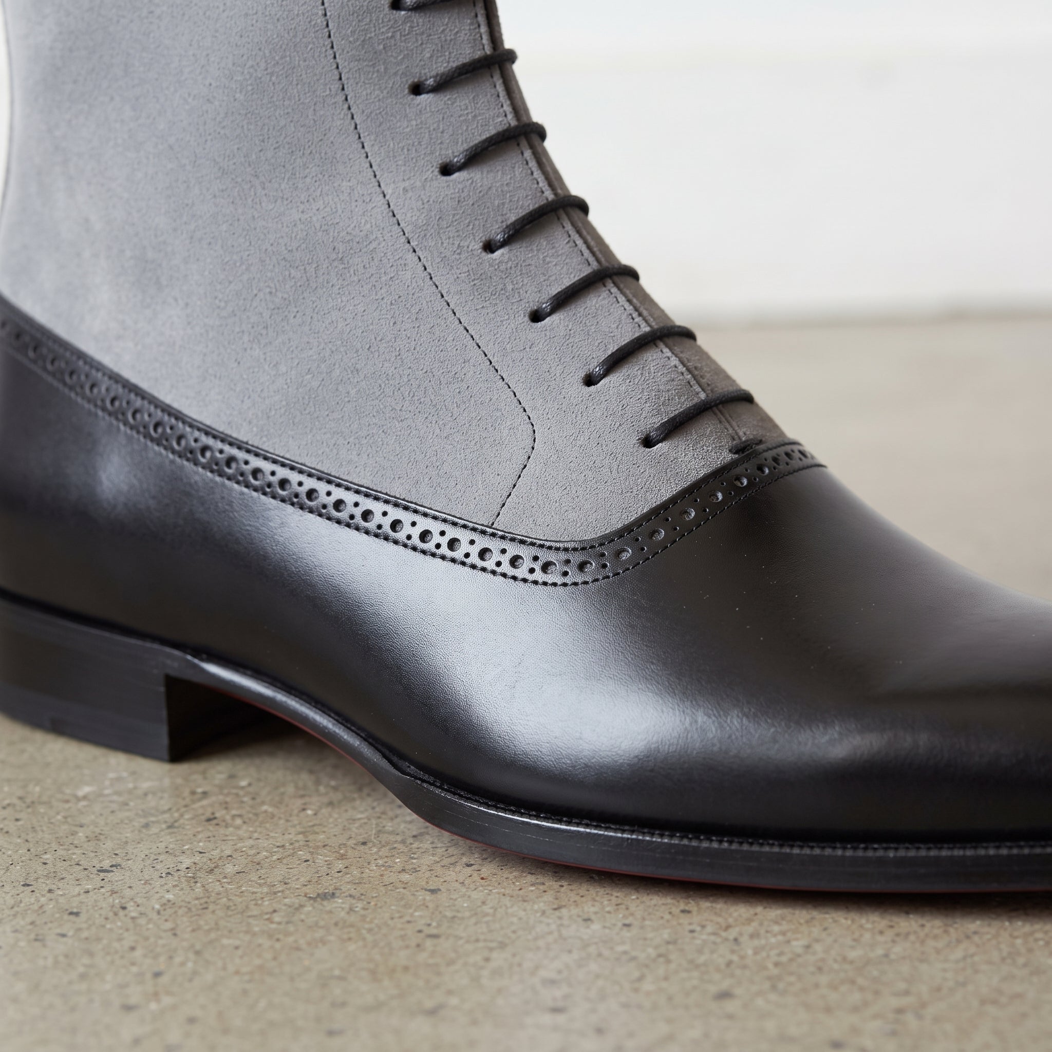 Men's Gray and Black Cap-Toe Leather Oxford Boots — Grimsby