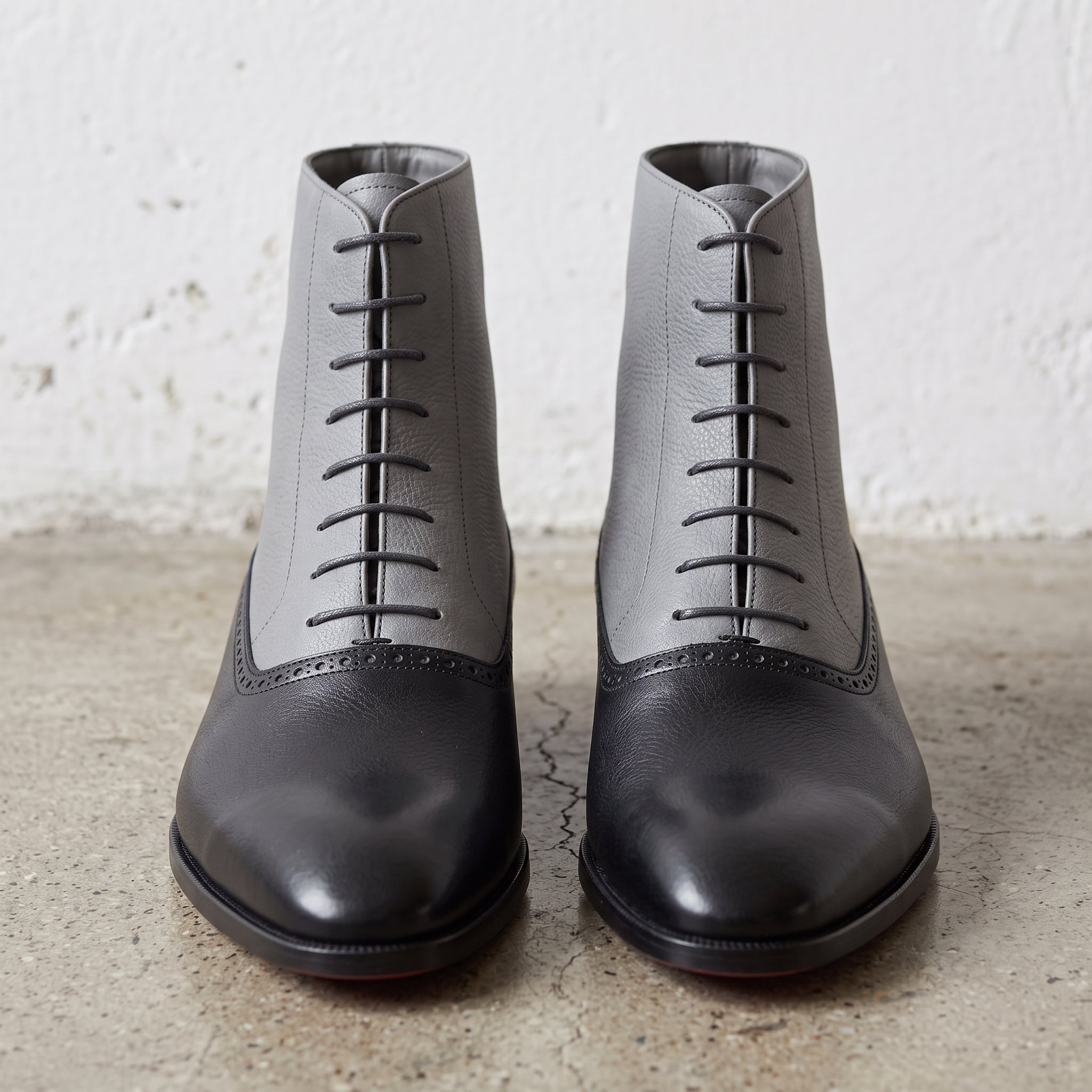 Men's Gray and Black Cap-Toe Leather Oxford Boots — Grimsby