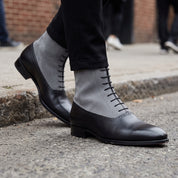 Men's Gray and Black Cap-Toe Leather Oxford Boots — Grimsby