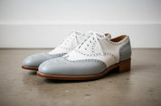 Men's Gray and White Handmade Brogue Dress Shoes - detail-view-showing-texture
