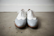 Men's Gray and White Handmade Brogue Dress Shoes - front-view