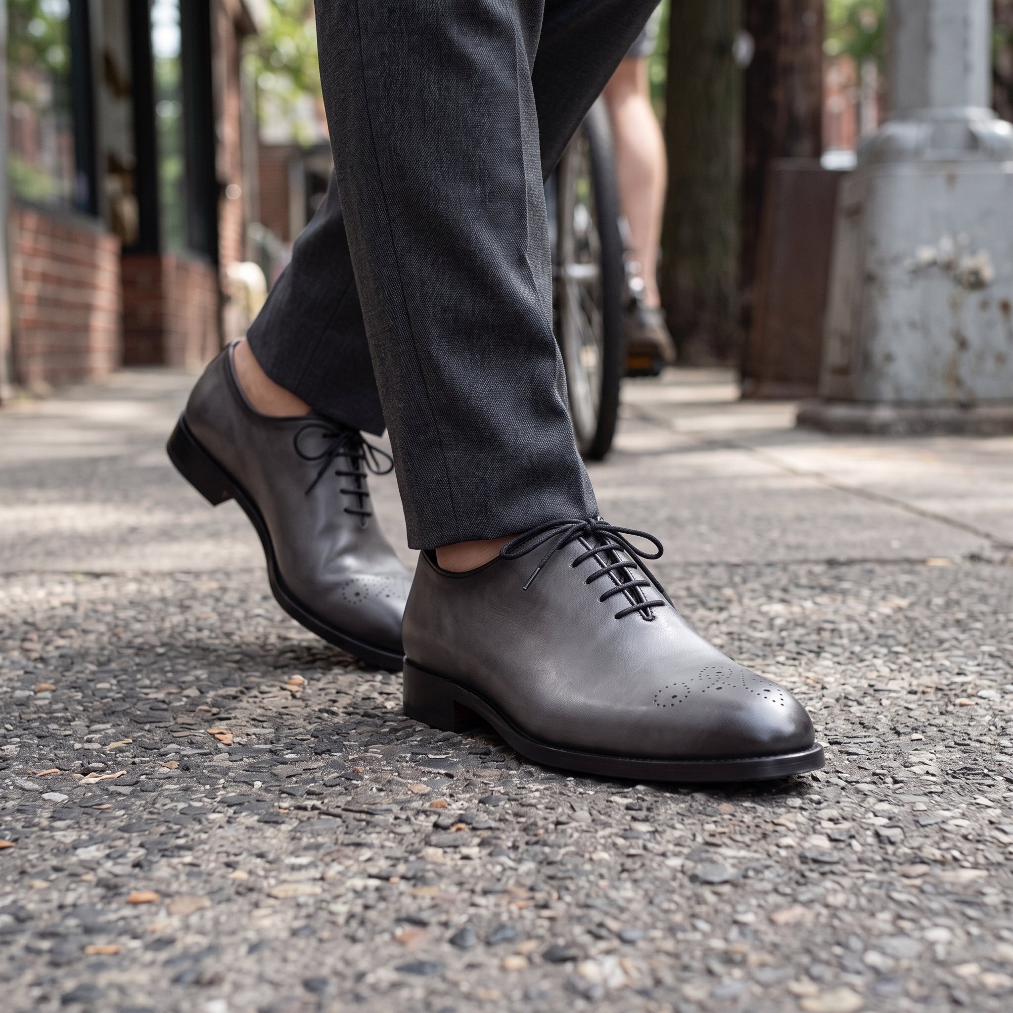 Men's Gray Medallion-Toe Leather Oxfords — Norton