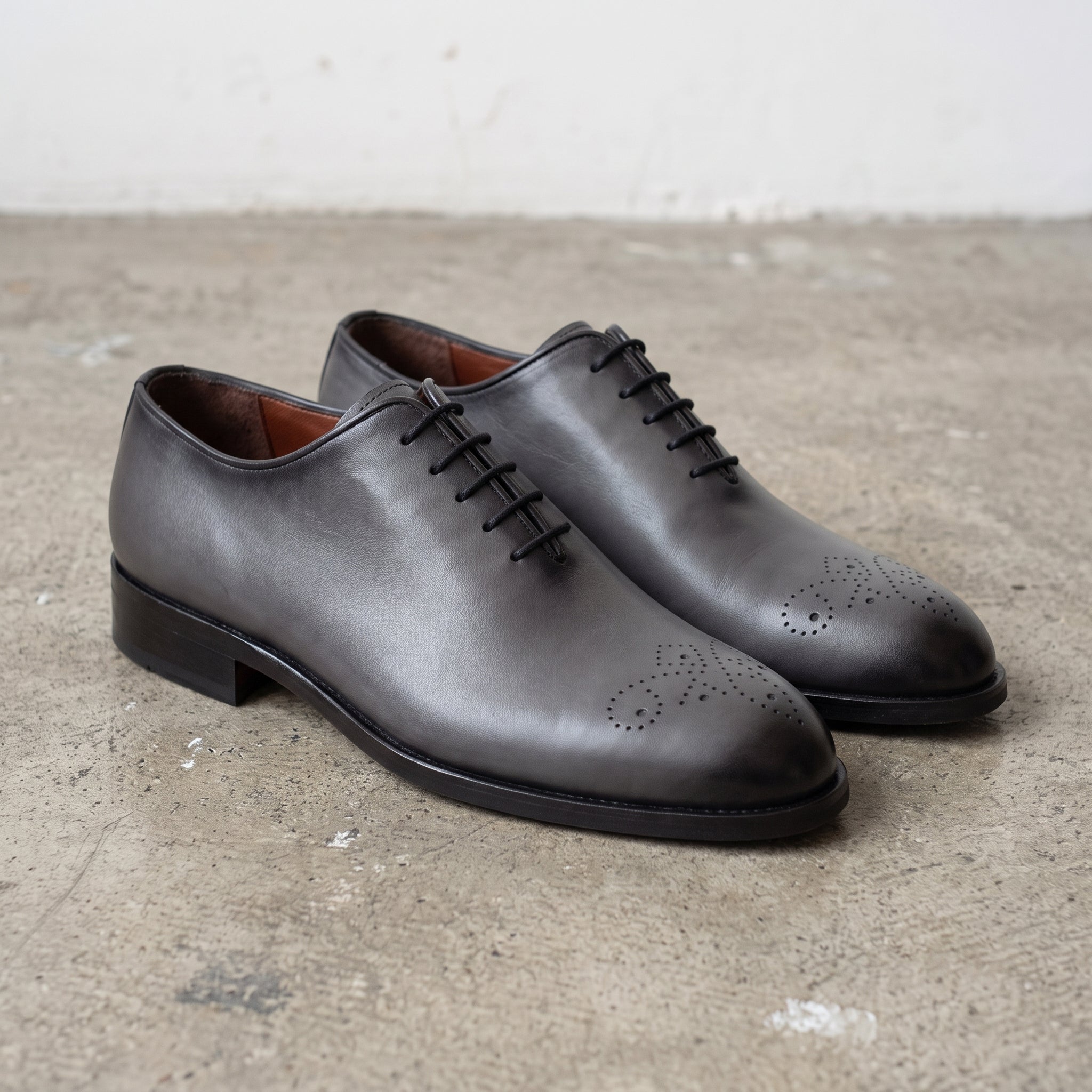 Men's Gray Medallion-Toe Leather Oxfords — Norton