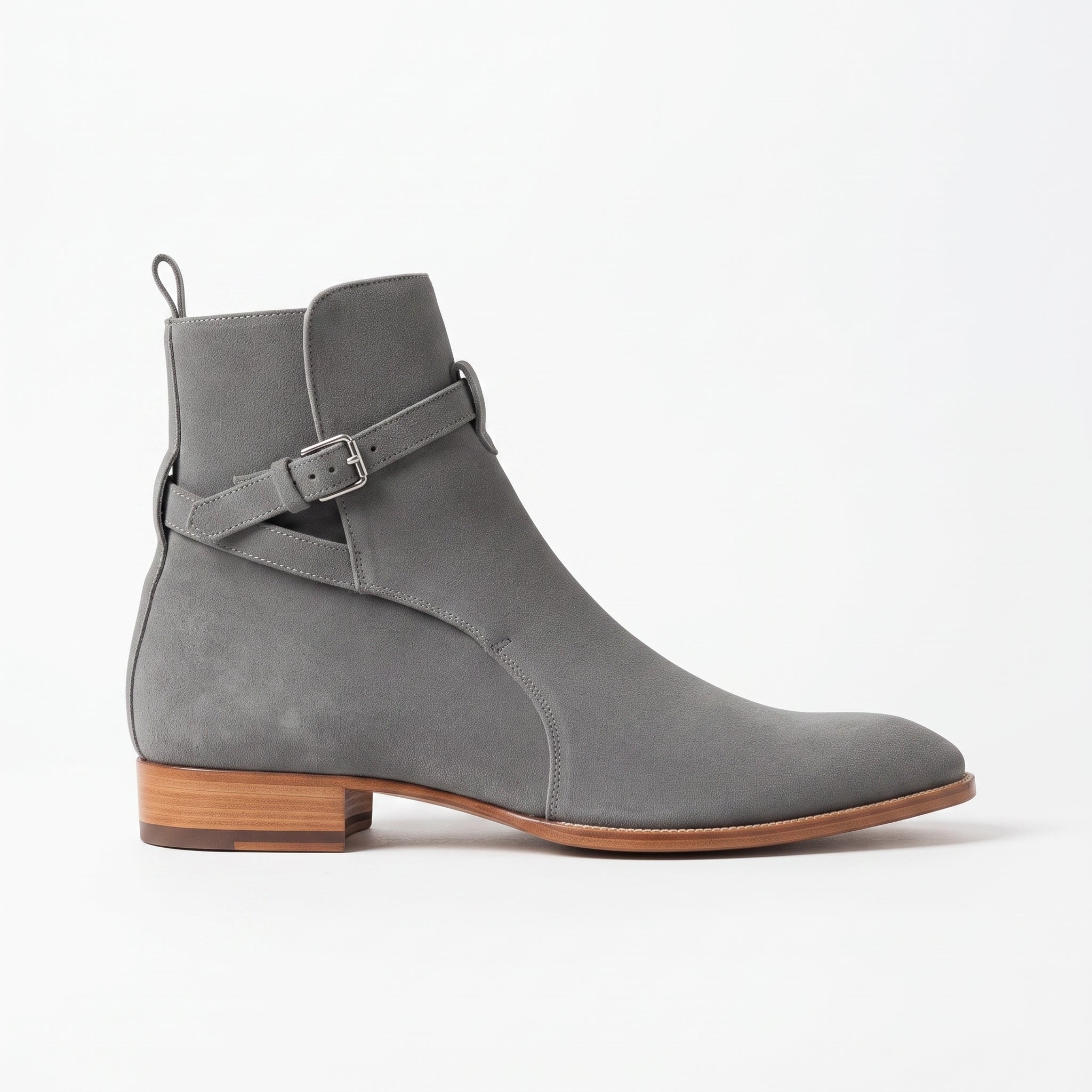 Men's Gray Suede Buckle Ankle Boots — Bampton