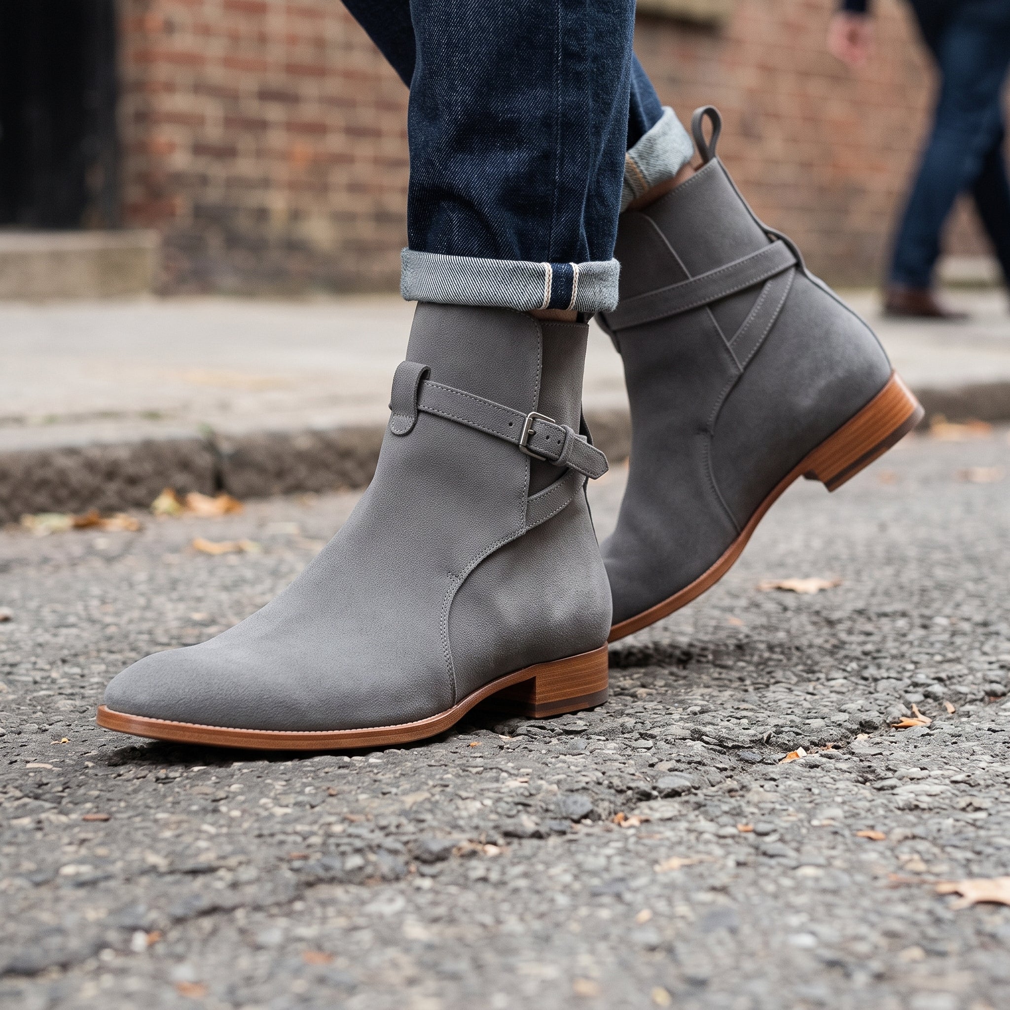 Men's Gray Suede Buckle Ankle Boots — Bampton