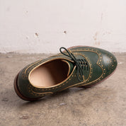 Men's Green and Gold Wingtip Leather Brogues — Actorne