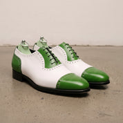 Men's Green and White Cap-Toe Leather Spectator Oxfords — Elwick