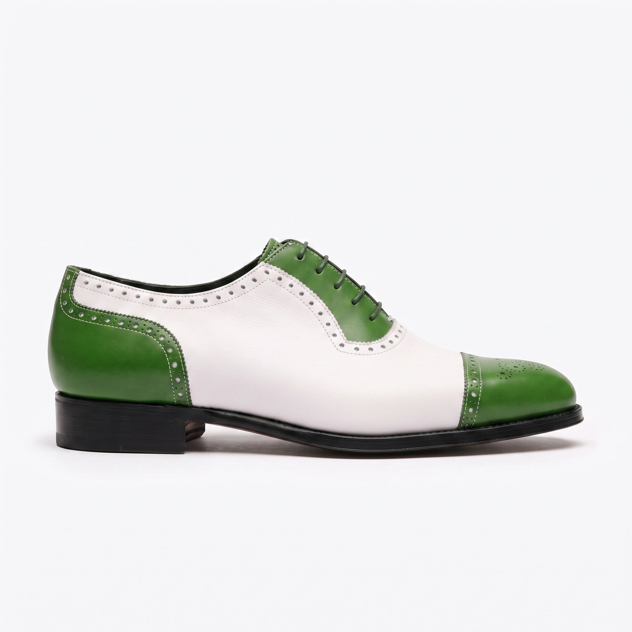 Men's Green and White Cap-Toe Leather Spectator Oxfords — Elwick