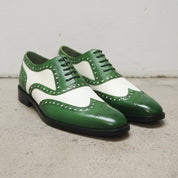 Men's Green and White Wingtip Leather Spectator Oxfords — Finch