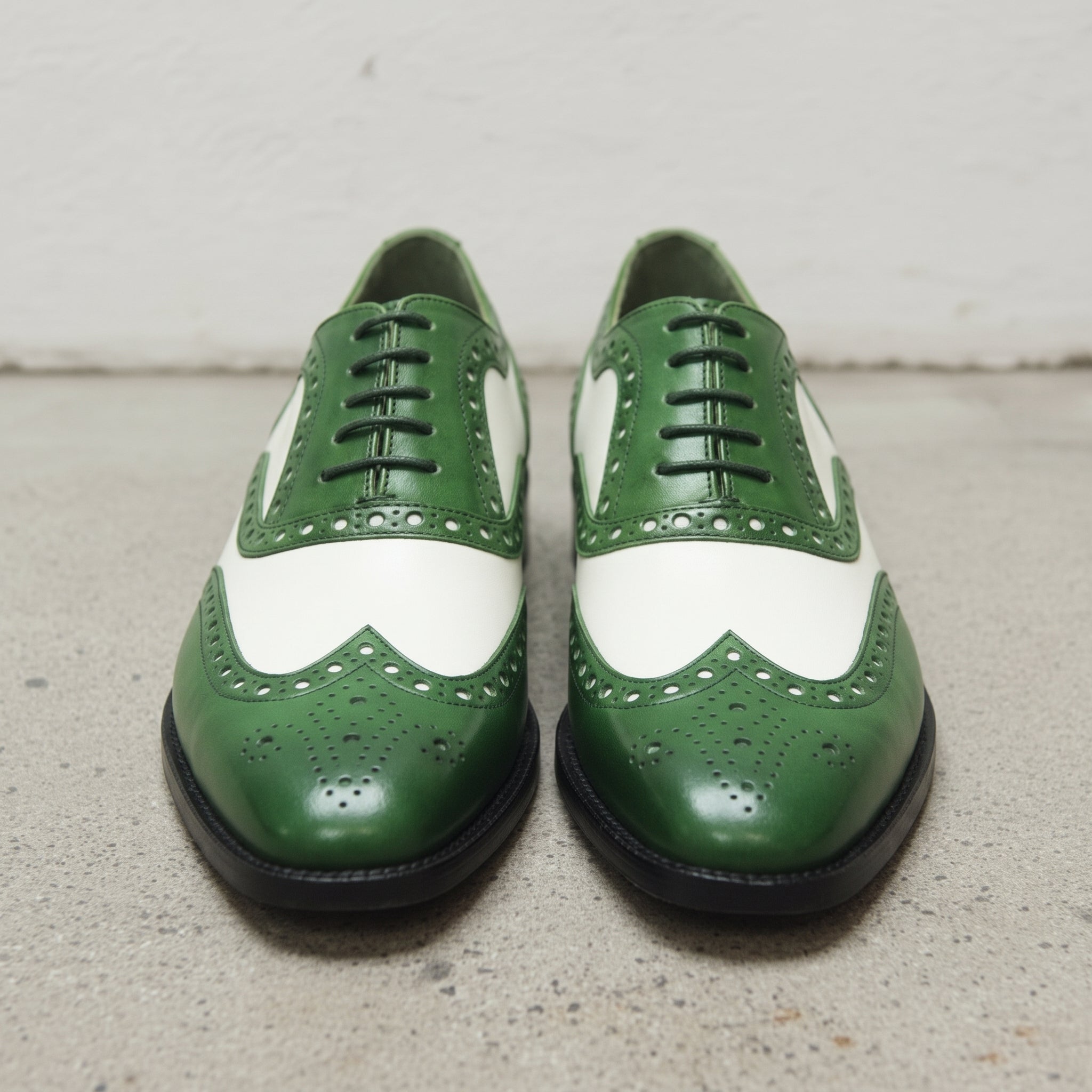 Men's Green and White Wingtip Leather Spectator Oxfords — Finch