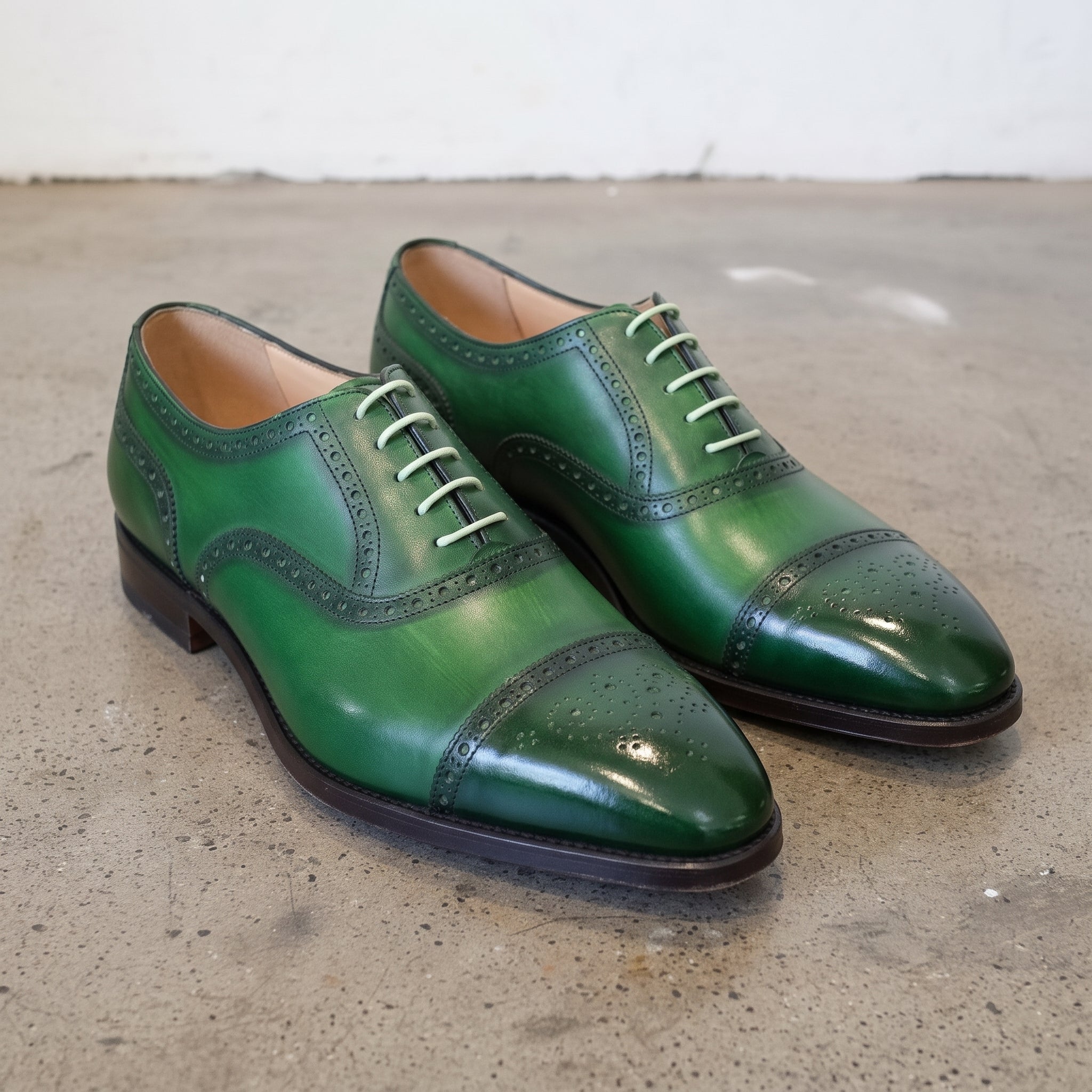 Men's Green Cap-Toe Leather Oxfords — Alnwick