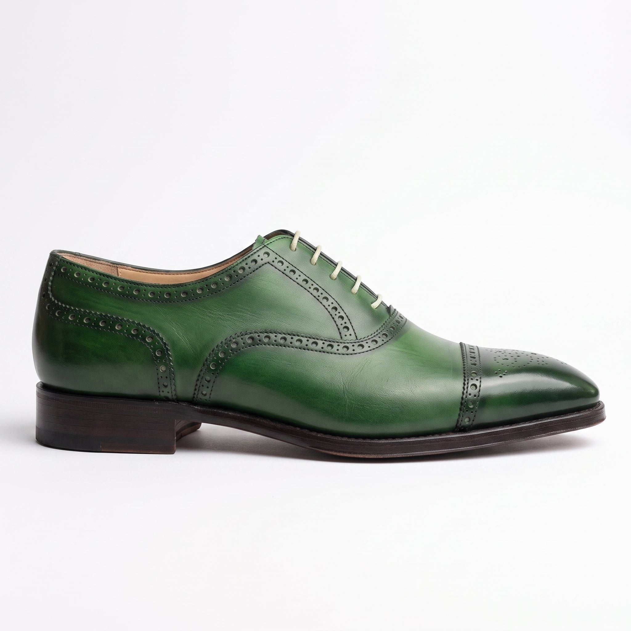 Men's Green Cap-Toe Leather Oxfords — Alnwick