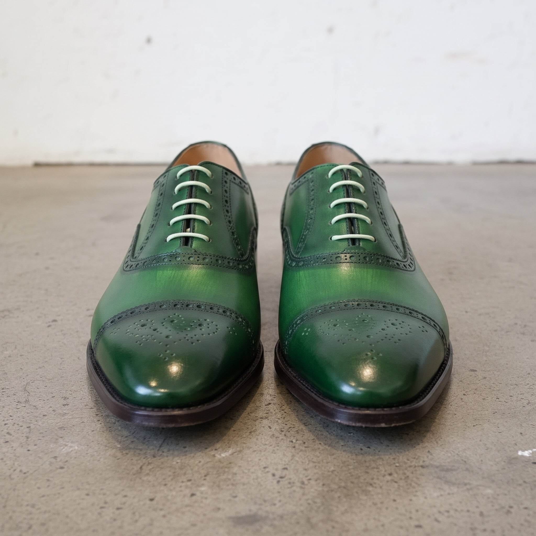 Men's Green Cap-Toe Leather Oxfords — Alnwick