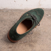 Men's Green Suede Wingtip Brogue Derby Shoes — Acliff