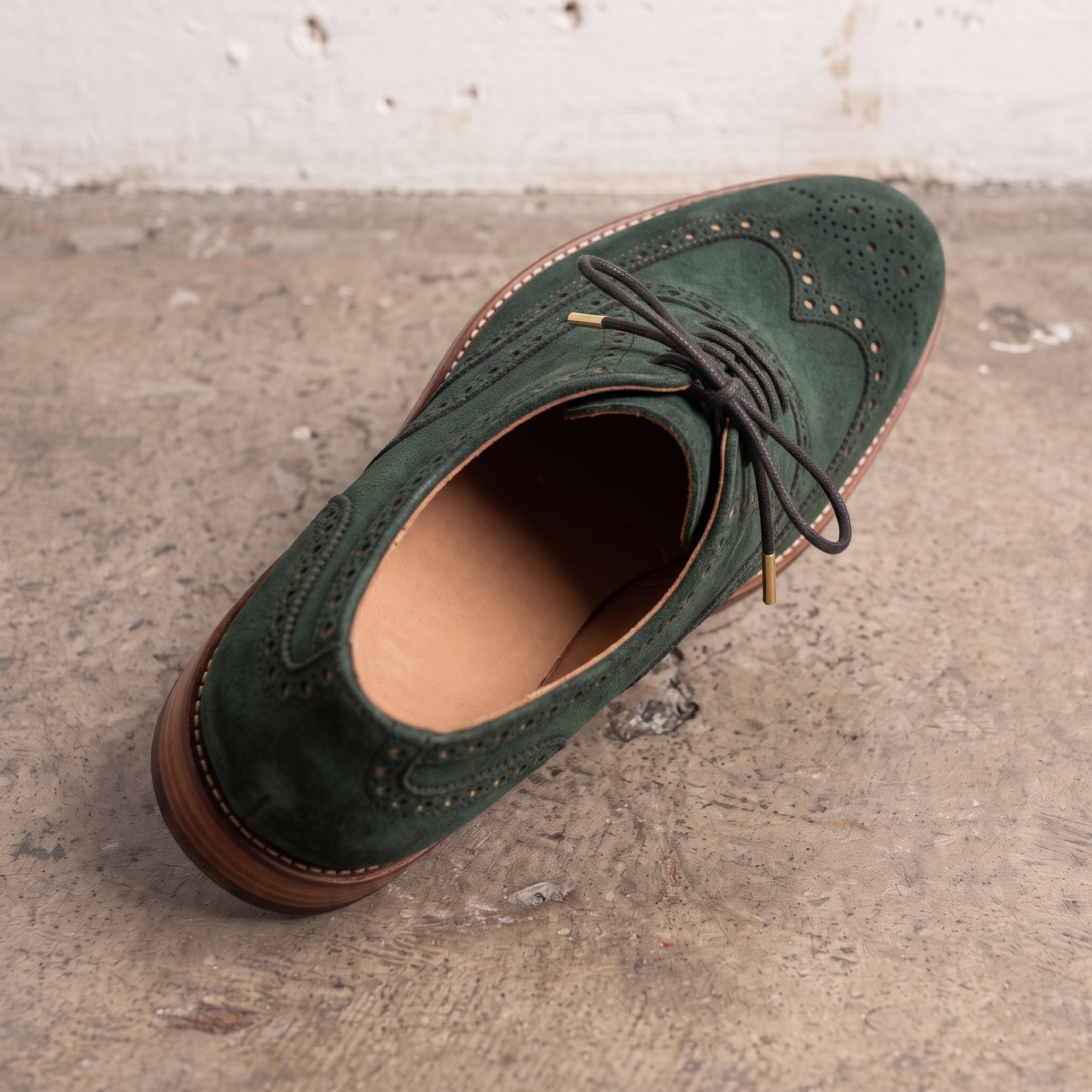 Men's Green Suede Wingtip Brogue Derby Shoes — Acliff