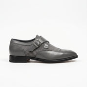Men's Grey and Black Cap-Toe Leather Monk Strap Shoes — Thirsk