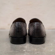 Men's Grey and Black Crocodile-Embossed Leather Penny Loafers — Beaudesert