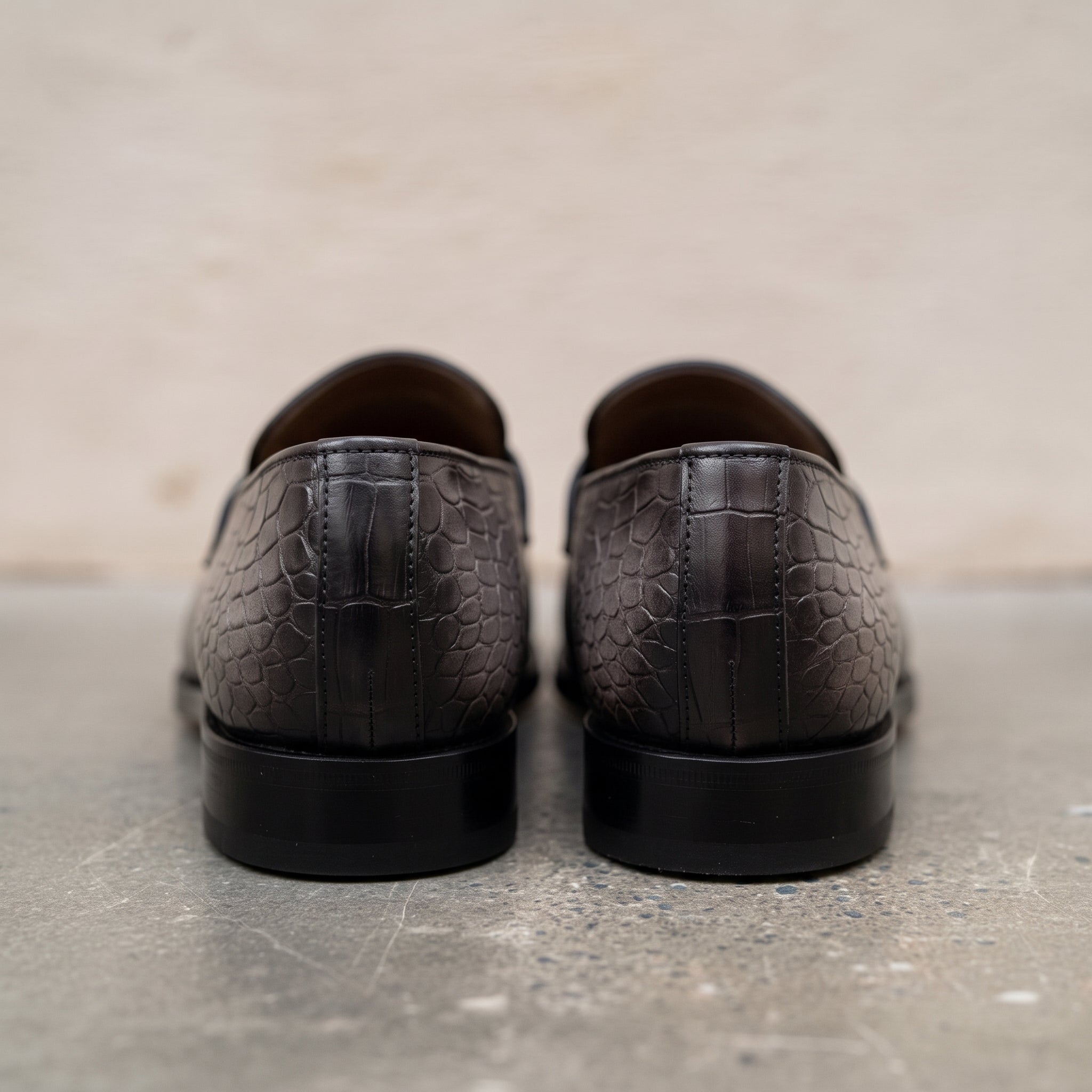 Men's Grey and Black Crocodile-Embossed Leather Penny Loafers — Beaudesert