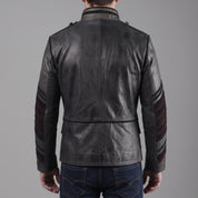 Men's Faded Black Distressed Leather Band Jacket — Abberdon