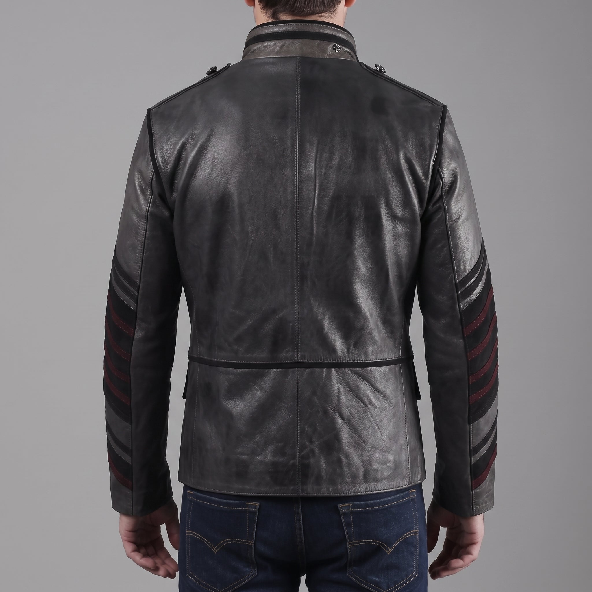 Men's Faded Black Distressed Leather Band Jacket — Abberdon