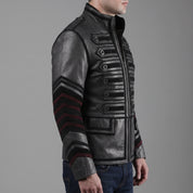 Men's Faded Black Distressed Leather Band Jacket — Abberdon