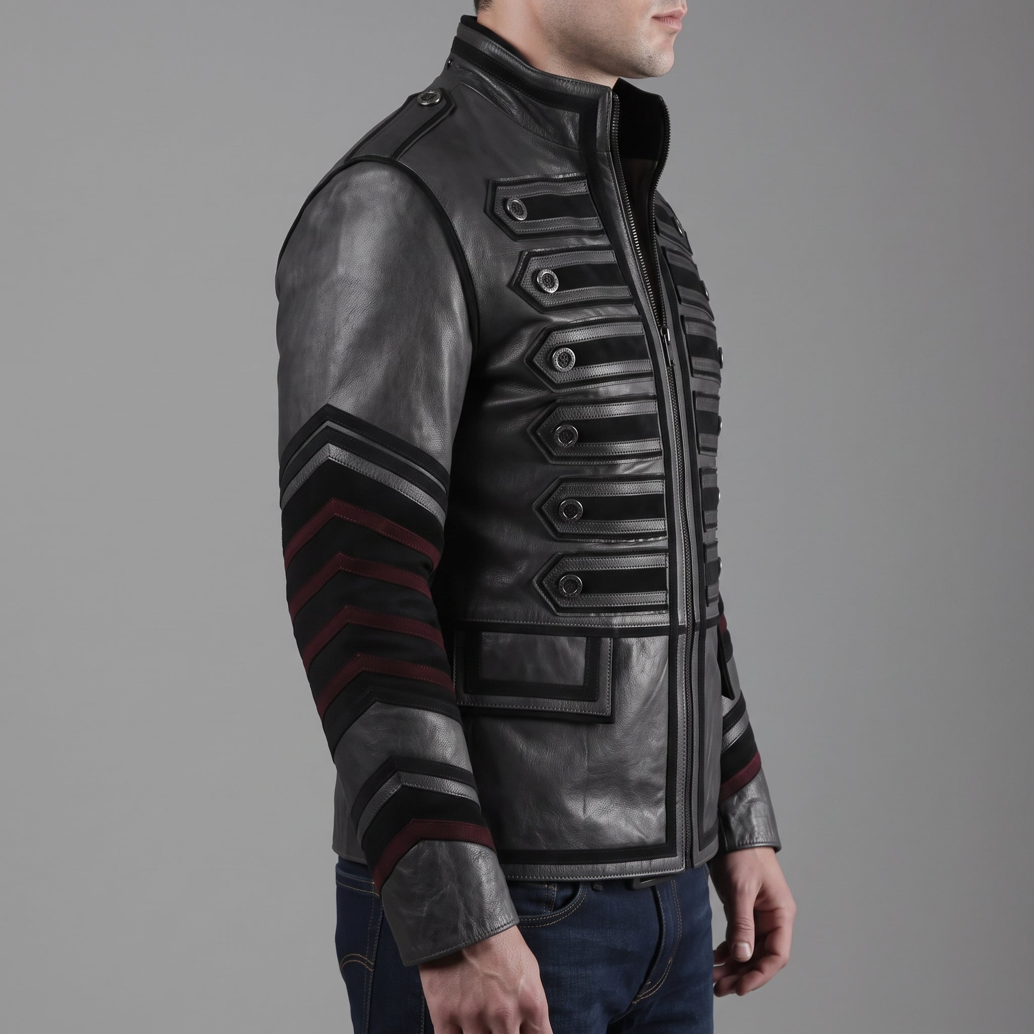 Men's Faded Black Distressed Leather Band Jacket — Abberdon