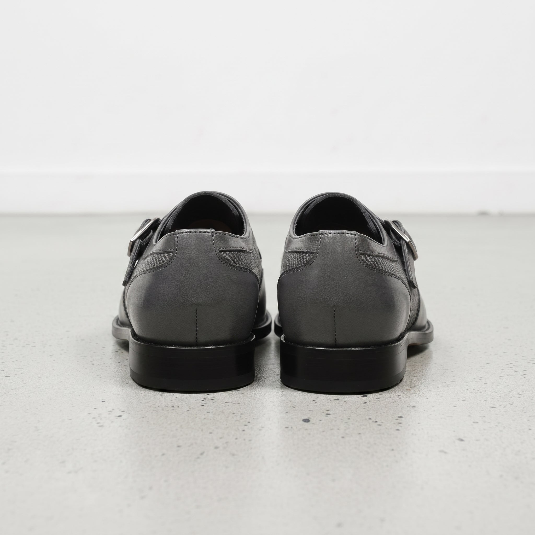 Men's Grey and Black Cap-Toe Leather Monk Strap Shoes — Thirsk