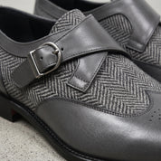 Men's Grey and Black Cap-Toe Leather Monk Strap Shoes — Thirsk