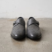 Men's Grey and Black Cap-Toe Leather Monk Strap Shoes — Thirsk