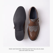 Men's Grey and Brown Wingtip Leather Monk Strap Shoes — Thirsk